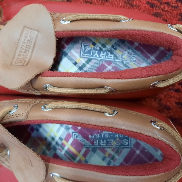 Sperry Wo's Womens Topsider Waterproof Rubber Boots Slip on Red Tan Size 7.5 - Picture 8 of 13